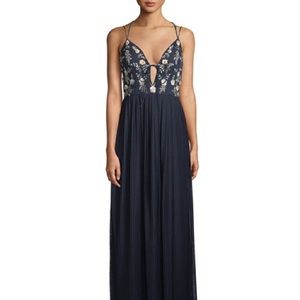 Aidan by Aidan Mattox Beaded Pleated Mesh Column Dress (Size 2)